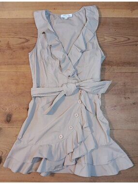 Marissa Webb Collective Womens 10 Ruffle Mini Dress Sleeveless V Neck Tan FLAW